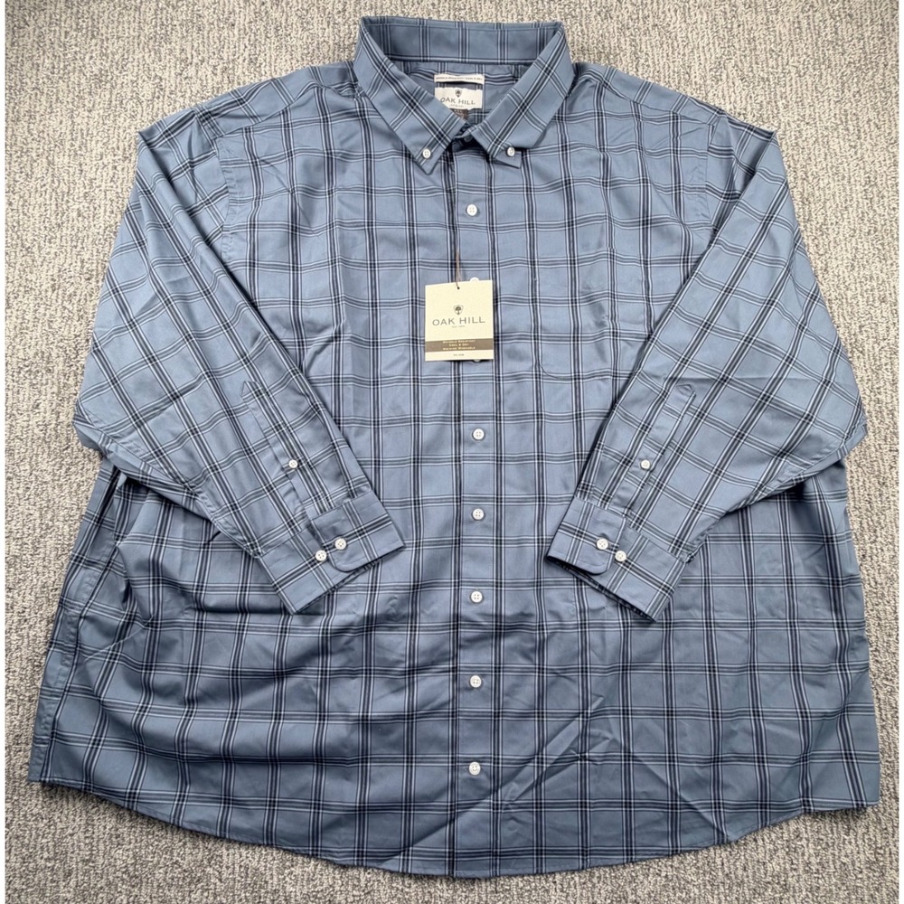 Oak Hill Button Down Shirt Mens 4XL Blue Plaid Wrinkle Resistant Cool & Dry DXL